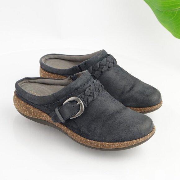 Aetrex Womens Libby Mule Size 7 Navy Suede Plantar Fasciitis Slip On Shoes Cork - Picture 10 of 11